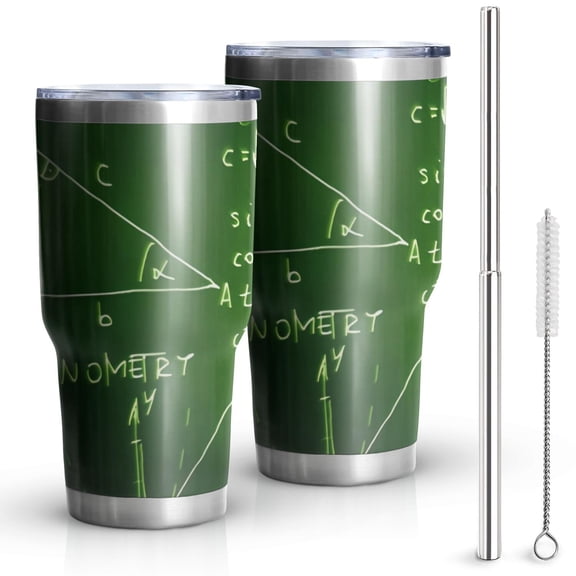30oz Math Equations Trigonometry Green Pattern Tumblers Stainless Steel Tumbler with Lid and Straw,Vacuum Insulated Double Wall Travel Tumbler Cups Mug with Cleaning Brush for Coffee,Tea