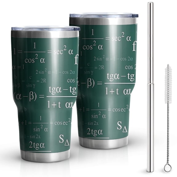 30oz Math Equations Trigonometry Green Pattern Tumblers Stainless Steel Tumbler with Lid and Straw,Vacuum Insulated Double Wall Travel Tumbler Cups Mug with Cleaning Brush for Coffee,Tea