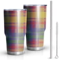 thumbnail image 1 of 30oz Multi Color Plaid Checkered Pattern Tumblers Stainless Steel Tumbler with Lid and Straw,Vacuum Insulated Double Wall Travel Tumbler Cups Mug with Cleaning Brush for Coffee,Tea, 1 of 1