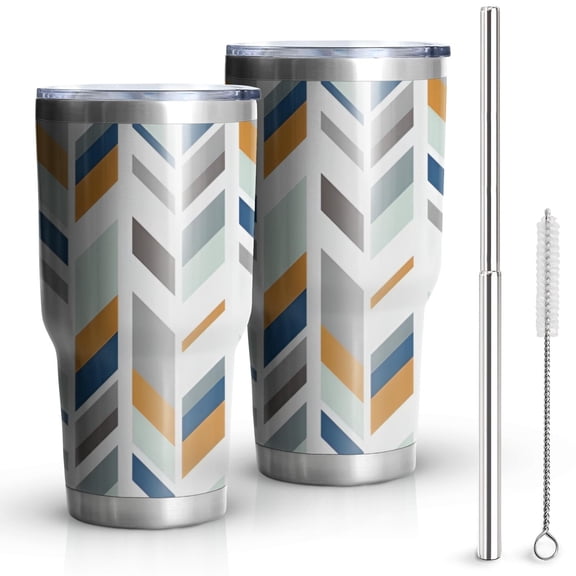 30oz Multicolor Chevron Pattern Tumblers Stainless Steel Tumbler with Lid and Straw,Vacuum Insulated Double Wall Travel Tumbler Cups Mug with Cleaning Brush for Coffee,Tea