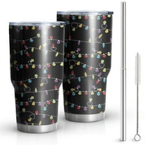 30oz Multicolor Christmas Light Pattern Tumblers Stainless Steel Tumbler with Lid and Straw,Vacuum Insulated Double Wall Travel Tumbler Cups Mug with Cleaning Brush for Coffee,Tea
