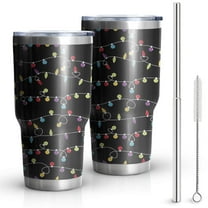 30oz Multicolor Christmas Light Pattern Tumblers Stainless Steel Tumbler with Lid and Straw,Vacuum Insulated Double Wall Travel Tumbler Cups Mug with Cleaning Brush for Coffee,Tea