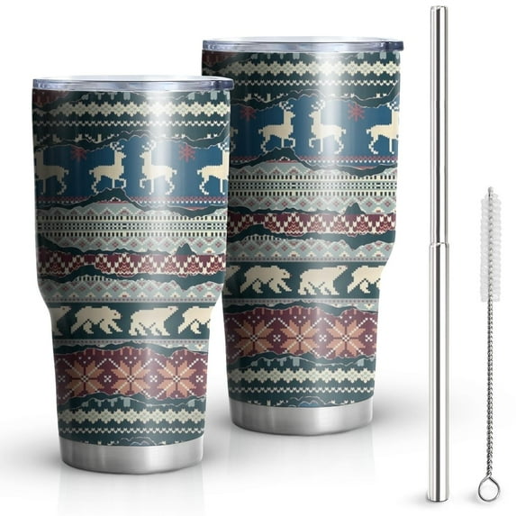 30oz Multicolor Christmas Pattern Tumblers Stainless Steel Tumbler with Lid and Straw,Vacuum Insulated Double Wall Travel Tumbler Cups Mug with Cleaning Brush for Coffee,Tea