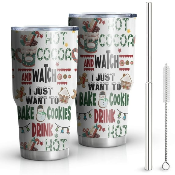 30oz Multicolor Christmas Pattern Tumblers Stainless Steel Tumbler with Lid and Straw,Vacuum Insulated Double Wall Travel Tumbler Cups Mug with Cleaning Brush for Coffee,Tea