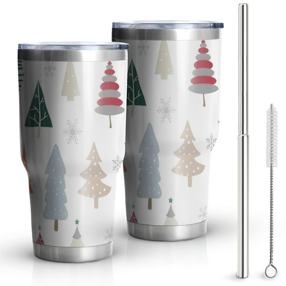 30oz Multicolor Christmas Tree Pattern Tumblers Stainless Steel Tumbler with Lid and Straw,Vacuum Insulated Double Wall Travel Tumbler Cups Mug with Cleaning Brush for Coffee,Tea