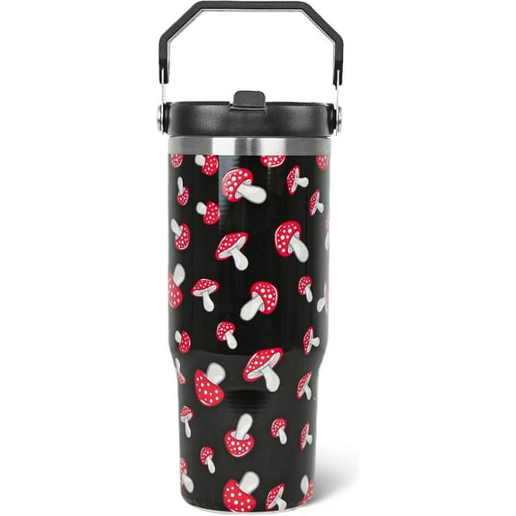30oz Mushroom Tumbler Insulated Coffee Mug Flip Straw & Handle LeakProof Gifts for Women Who Love Mushrooms Unique & Stylish