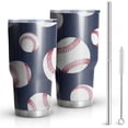 thumbnail image 1 of 30oz Navy Blue Baseballs Pattern Tumblers Stainless Steel Tumbler with Lid and Straw,Vacuum Insulated Double Wall Travel Tumbler Cups Mug with Cleaning Brush for Coffee,Tea, 1 of 1