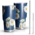 thumbnail image 1 of 30oz Navy Daisy Flower White Blooms Pattern Tumblers Stainless Steel Tumbler with Lid and Straw,Vacuum Insulated Double Wall Travel Tumbler Cups Mug with Cleaning Brush for Coffee,Tea, 1 of 1