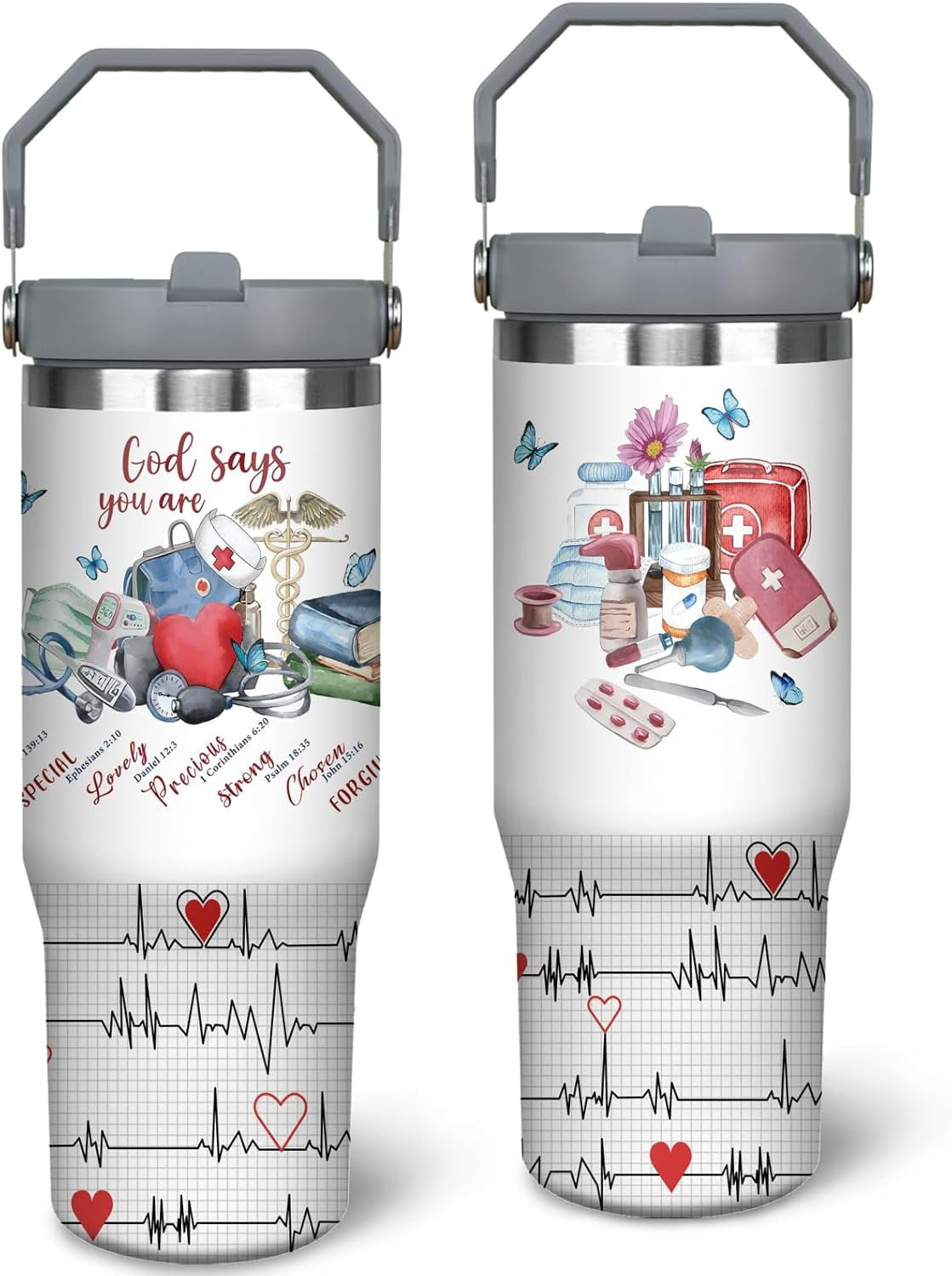 30oz Nurse Tumbler Cup with Handle Nurse Travel Coffee Mug, Nurse Nutrition Facts Tumbler, Best Nursing School Gifts, Nursing Graduation Gifts, RN Gifts for Nurses Appreciation Gifts