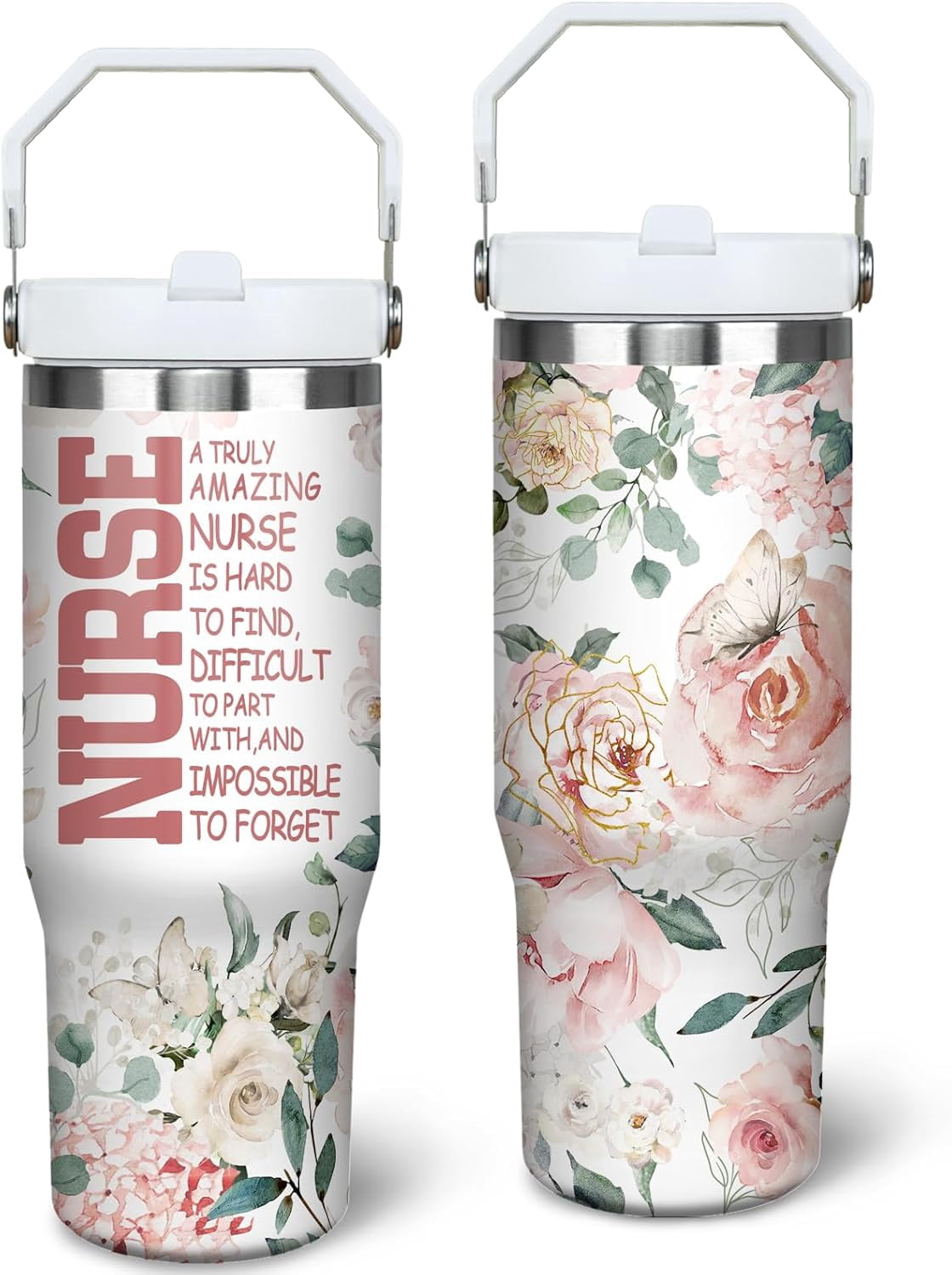 30oz Nurse Tumbler Cup with Handle Nurse Travel Coffee Mug, Nurse Nutrition Facts Tumbler, Best Nursing School Gifts, Nursing Graduation Gifts, RN Gifts for Nurses Appreciation Gifts