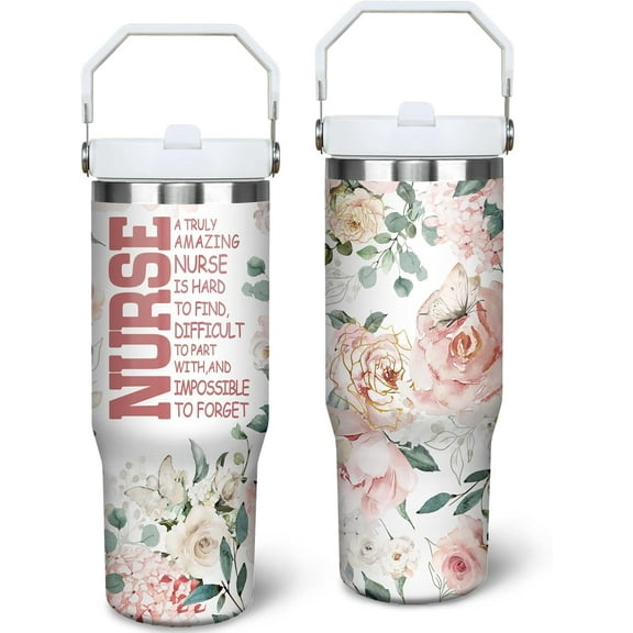 30oz Nurse Tumbler Cup with Handle Nurse Travel Coffee Mug, Nurse Nutrition Facts Tumbler, Best Nursing School Gifts, Nursing Graduation Gifts, RN Gifts for Nurses Appreciation Gifts