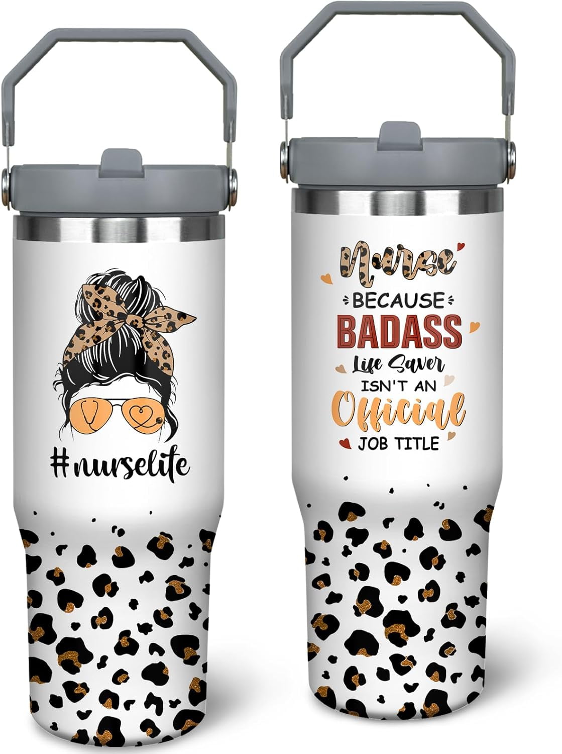 30oz Nurse Tumbler Cup with Handle Nurse Travel Coffee Mug, Nurse Nutrition Facts Tumbler, Best Nursing School Gifts, Nursing Graduation Gifts, RN Gifts for Women Appreciation Gifts