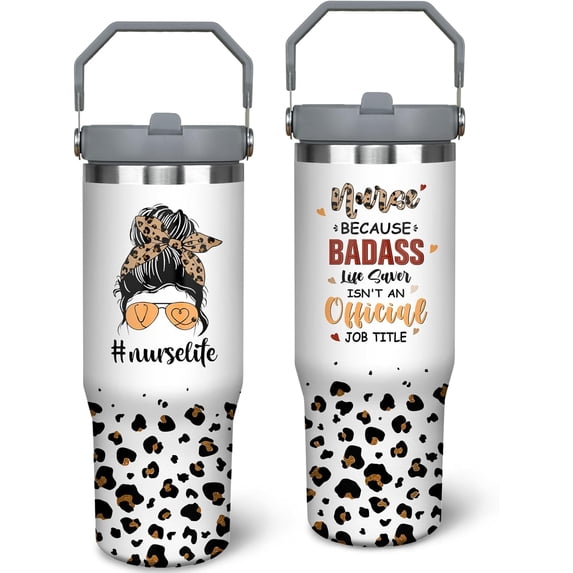 30oz Nurse Tumbler Cup with Handle Nurse Travel Coffee Mug, Nurse Nutrition Facts Tumbler, Best Nursing School Gifts, Nursing Graduation Gifts, RN Gifts for Women Appreciation Gifts