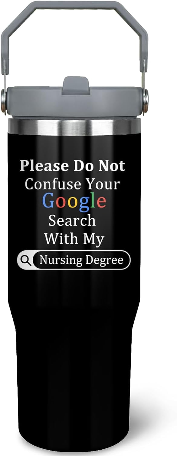 30oz Nurse Tumbler Cup with Handle Nurse Travel Coffee Mug, Nurse Nutrition Facts Tumbler, Best Nursing School Gifts, Nursing Graduation Gifts, RN Gifts for Nurses Appreciation Gifts