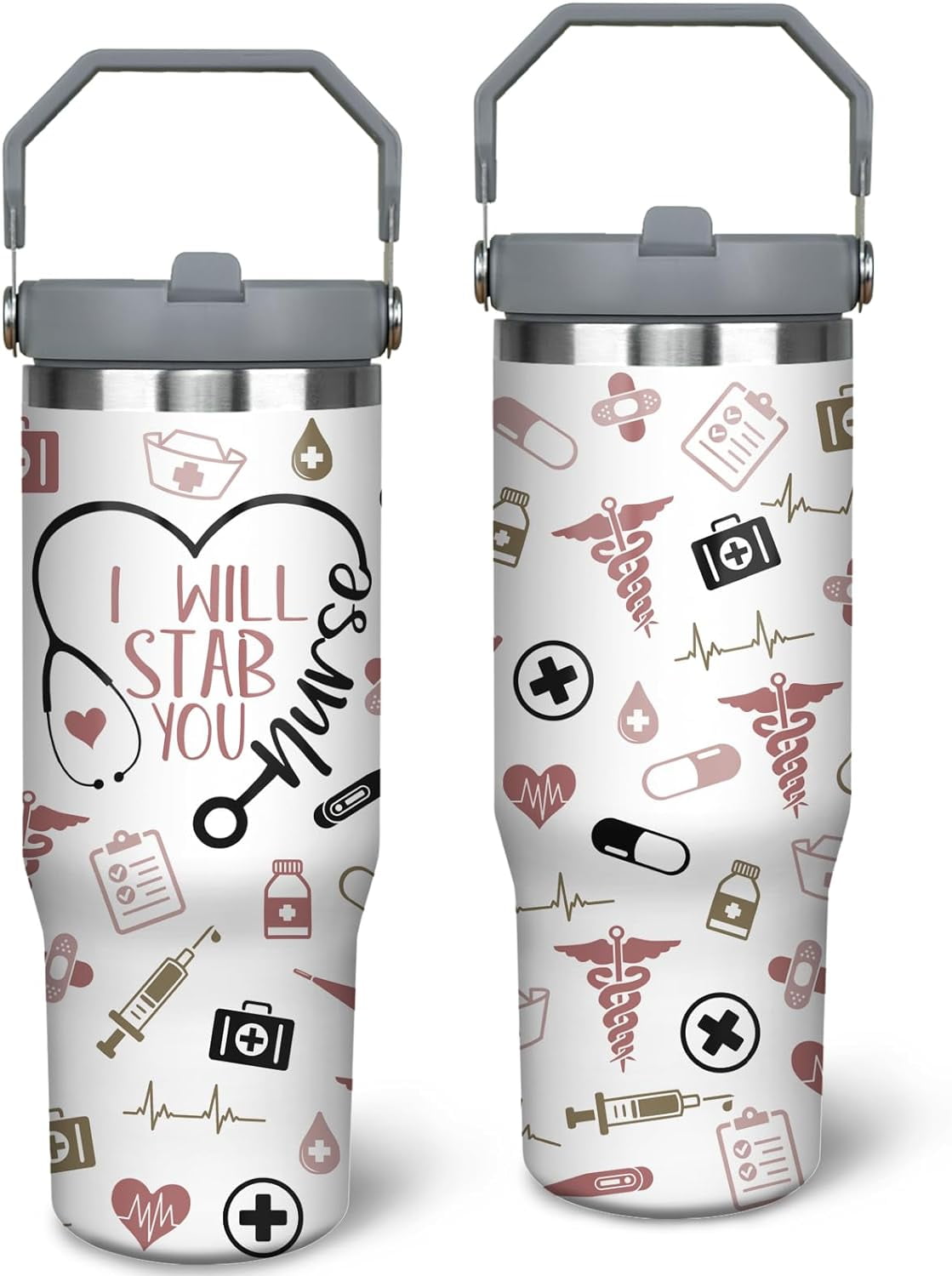 30oz Nurse Tumbler Cup with Handle Nurse Travel Coffee Mug, Nurse Nutrition Facts Tumbler, Best Nursing School Gifts, Nursing Graduation Gifts, RN Gifts for Nurses Appreciation Gifts