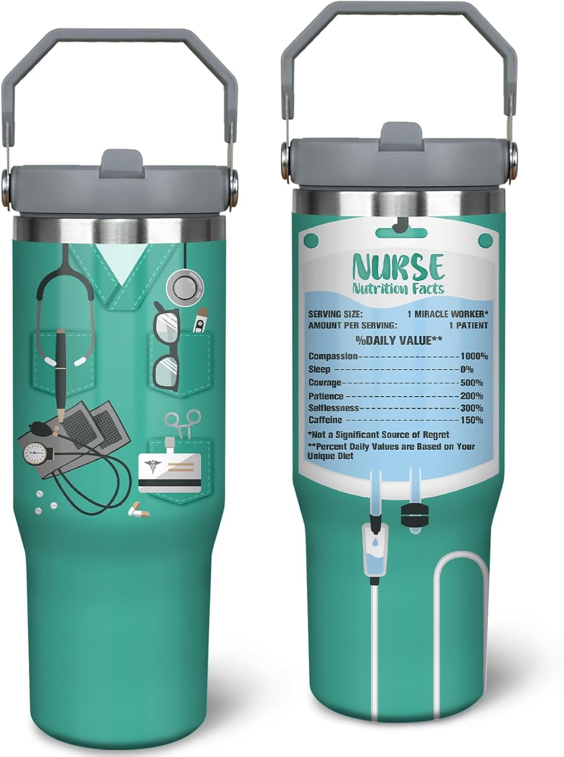 30oz Nurse Tumbler Cup With Handle - Travel Coffee Mug, Nutrition Facts Design - Best Nursing School and Graduation Gift, RN Appreciation