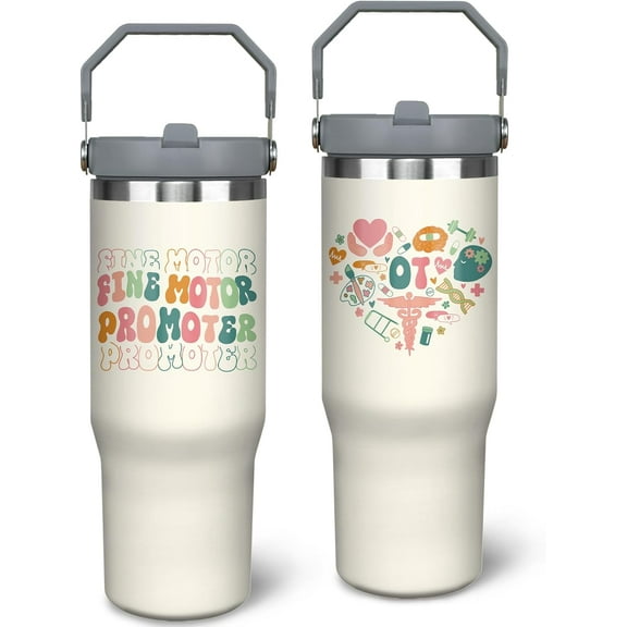 30oz Occupational Therapy Gift Tumbler for OT Therapists - Stainless Steel Insulated Cup with Handle, Keeps Drinks Hot/Cold