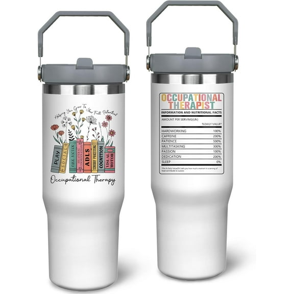 30oz Occupational Therapy Tumbler - Insulated Stainless Steel OT Cup with Handle | OT Therapist Gift, Occupational Therapist Gift Idea