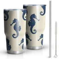 30oz Ocean Seahorse Tumblers Stainless Steel Tumbler with Lid and Straw,Vacuum Insulated Double Wall Travel Tumbler Cups Mug with Cleaning Brush for Coffee,Tea
