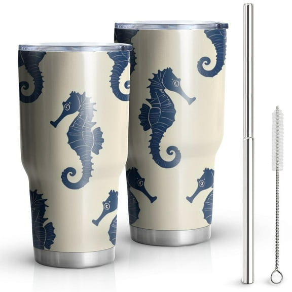 30oz Ocean Seahorse Tumblers Stainless Steel Tumbler with Lid and Straw,Vacuum Insulated Double Wall Travel Tumbler Cups Mug with Cleaning Brush for Coffee,Tea
