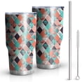 thumbnail image 1 of 30oz Orange Green White Checkerboard Checkered Pattern Tumblers Stainless Steel Tumbler with Lid and Straw,Vacuum Insulated Double Wall Travel Tumbler Cups Mug with Cleaning Brush for Coffee,Tea, 1 of 1