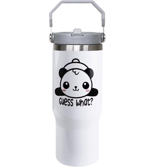 30oz Panda Tumbler with Handle and Straw, Cute Panda Insulated Leak Proof Travel Coffee Mug, Reusable Stainless Steel Tumbler for Panda Lovers, Panda Gifts for Women,Girls