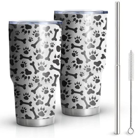30oz Paw Prints and Bones Tumblers Stainless Steel Tumbler with Lid and Straw,Vacuum Insulated Double Wall Travel Tumbler Cups Mug with Cleaning Brush for Coffee,Tea