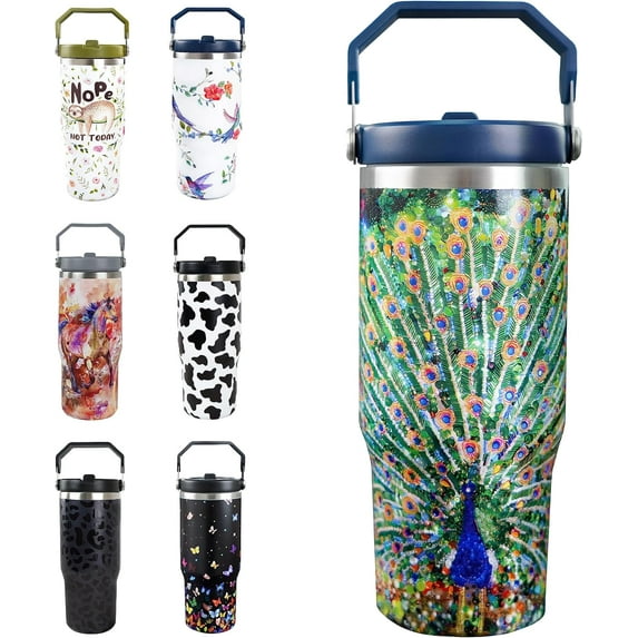 30oz Peacock Tumbler with Handle and Straw, Stainless Steel Vacuum Insulated Coffee Tumbler, Travel Mug Water Bottle, Peacock Stuff Accessories Decor, Peacock Gifts for Women