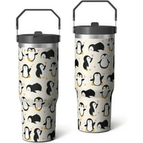 30oz Insulated Tumbler with Handle - Double Wall Vacuum Stainless Steel, Leakproof Penguin Tumbler Cup for Hot & Cold Drinks