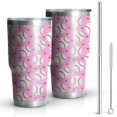 thumbnail image 1 of 30oz Pink Baseballs Pattern Tumblers Stainless Steel Tumbler with Lid and Straw,Vacuum Insulated Double Wall Travel Tumbler Cups Mug with Cleaning Brush for Coffee,Tea, 1 of 7
