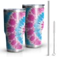 thumbnail image 1 of 30oz Pink Blue Tie Dye Spiral Tumblers Stainless Steel Tumbler with Lid and Straw,Vacuum Insulated Double Wall Travel Tumbler Cups Mug with Cleaning Brush for Coffee,Tea, 1 of 7