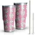 thumbnail image 1 of 30oz Pink Bows and Baseballs Pattern Tumblers Stainless Steel Tumbler with Lid and Straw,Vacuum Insulated Double Wall Travel Tumbler Cups Mug with Cleaning Brush for Coffee,Tea, 1 of 7