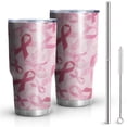 thumbnail image 1 of 30oz Pink Breast Cancer Tumblers Stainless Steel Tumbler with Lid and Straw,Vacuum Insulated Double Wall Travel Tumbler Cups Mug with Cleaning Brush for Coffee,Tea, 1 of 7