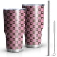 thumbnail image 1 of 30oz Pink Brown Heart Checkered Pattern Tumblers Stainless Steel Tumbler with Lid and Straw,Vacuum Insulated Double Wall Travel Tumbler Cups Mug with Cleaning Brush for Coffee,Tea, 1 of 1