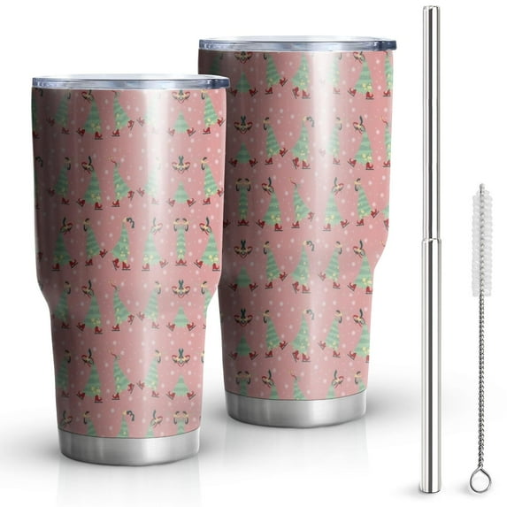 30oz Pink Christmas Tree Pattern Tumblers Stainless Steel Tumbler with Lid and Straw,Vacuum Insulated Double Wall Travel Tumbler Cups Mug with Cleaning Brush for Coffee,Tea