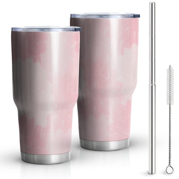 30oz Pink Floral and Petal Pattern Tumblers Stainless Steel Tumbler with Lid and Straw,Vacuum Insulated Double Wall Travel Tumbler Cups Mug with Cleaning Brush for Coffee,Tea