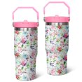 thumbnail image 1 of 30oz Pink Floral Stainless Steel Tumbler with Top Handle,Travel Coffee Mug Flip Straw Cup,Gifts for Women Girls Men Adults（pink）, 1 of 1