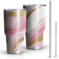 thumbnail image 1 of 30oz Pink Gold Marble Pattern Tumblers Stainless Steel Tumbler with Lid and Straw,Vacuum Insulated Double Wall Travel Tumbler Cups Mug with Cleaning Brush for Coffee,Tea, 1 of 1