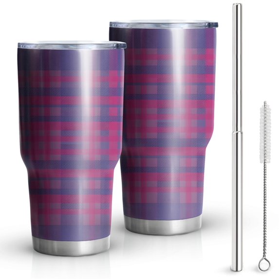30oz Pink Purple Checkered Pattern Tumblers Stainless Steel Tumbler with Lid and Straw,Vacuum Insulated Double Wall Travel Tumbler Cups Mug with Cleaning Brush for Coffee,Tea