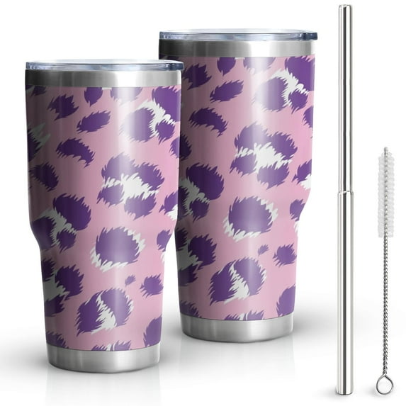 30oz Pink and Purple Of Leopard Print Tumblers Stainless Steel Tumbler with Lid and Straw,Vacuum Insulated Double Wall Travel Tumbler Cups Mug with Cleaning Brush for Coffee,Tea