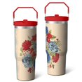 thumbnail image 1 of 30oz Pioneer Colorful Floral Stainless Steel Flip Straw Tumbler with Lid and Straw Spill Proof Travel Cup Double Wall Vacuum Insulated Coffee Mug with Top Handled Crimson, 1 of 7