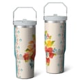 thumbnail image 1 of 30oz Pioneer Colorful Floral Stainless Steel Flip Straw Tumbler with Lid and Straw Spill Proof Travel Cup Double Wall Vacuum Insulated Coffee Mug with Top Handled White, 1 of 7