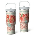 thumbnail image 1 of 30oz Pioneer Colorful Floral Stainless Steel Flip Straw Tumbler with Lid and Straw Spill Proof Travel Cup Double Wall Vacuum Insulated Coffee Mug with Top Handled White, 1 of 7