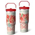 thumbnail image 1 of 30oz Pioneer Colorful Floral Stainless Steel Flip Straw Tumbler with Lid and Straw Spill Proof Travel Cup Double Wall Vacuum Insulated Coffee Mug with Top Handled Crimson, 1 of 7