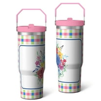 30oz Pioneer Colorful Floral Stainless Steel Flip Straw Tumbler with Lid and Straw Spill Proof Travel Cup Double Wall Vacuum Insulated Coffee Mug with Top Handled Pink