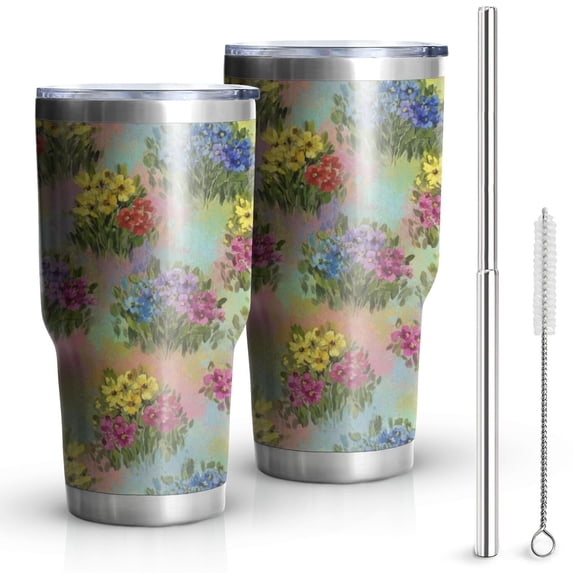 30oz Pioneer Flower Floral Print Pattern Tumbler, Double Wall Vacuum Insulated Cup, BPA-Free Leak Proof Lid & Reusable Straws, Hot 12h, Cold 34h
