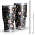 thumbnail image 1 of 30oz Pioneer Flower Floral Print Pattern Tumbler, Double Wall Vacuum Insulated Cup, BPA-Free Leak Proof Lid & Reusable Straws, Hot 12h, Cold 34h, 1 of 6