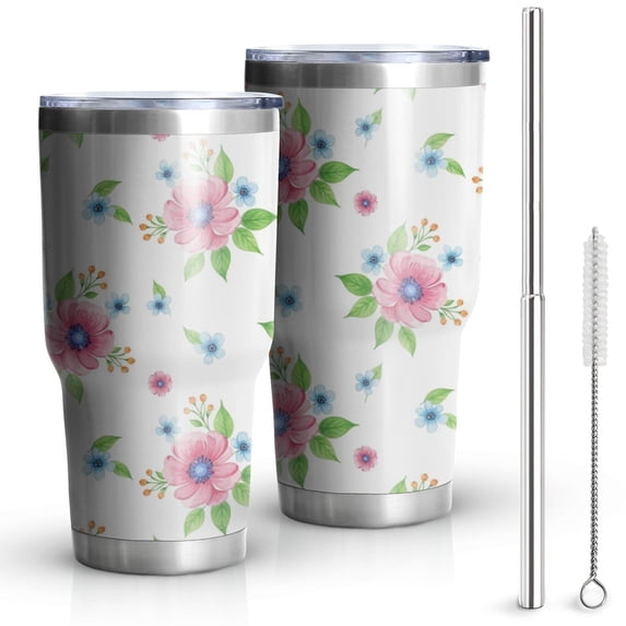 30oz Pioneer Flower Floral Print Pattern Tumbler, Double Wall Vacuum Insulated Cup, BPA-Free Leak Proof Lid & Reusable Straws, Hot 12h, Cold 34h