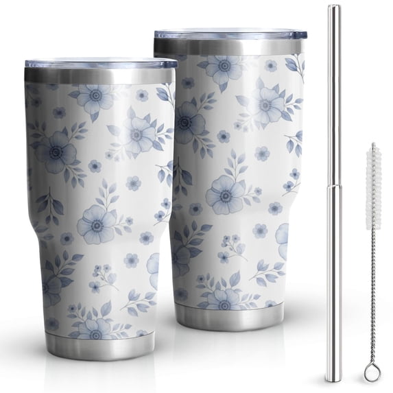 30oz Pioneer Flower Floral Print Pattern Tumbler, Double Wall Vacuum Insulated Cup, BPA-Free Leak Proof Lid & Reusable Straws, Hot 12h, Cold 34h