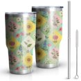 thumbnail image 1 of 30oz Pioneer Flower Floral Print Pattern Tumbler, Double Wall Vacuum Insulated Cup, BPA-Free Leak Proof Lid & Reusable Straws, Hot 12h, Cold 34h, 1 of 6